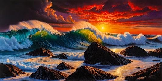 Dramatic Sunset Seascape Waves Art Digital Download